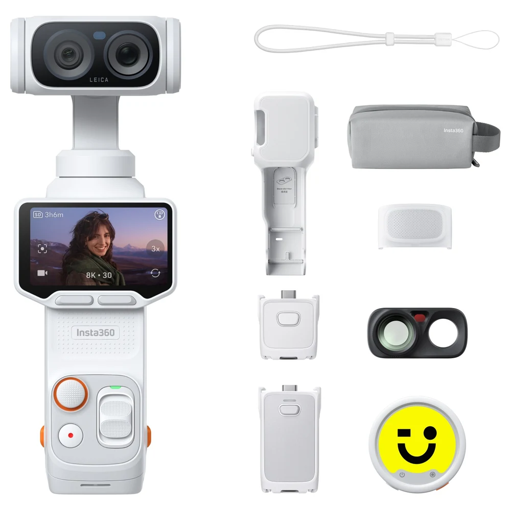 Insta360 Luna Ultra Creator Bundle 8K Dual-Lens Gimbal Vlog Camera, 1-inch Sensor, 15x Zoom, Detachable 2-inch OLED Screen, Mic Pro Transmitter, Stellar White