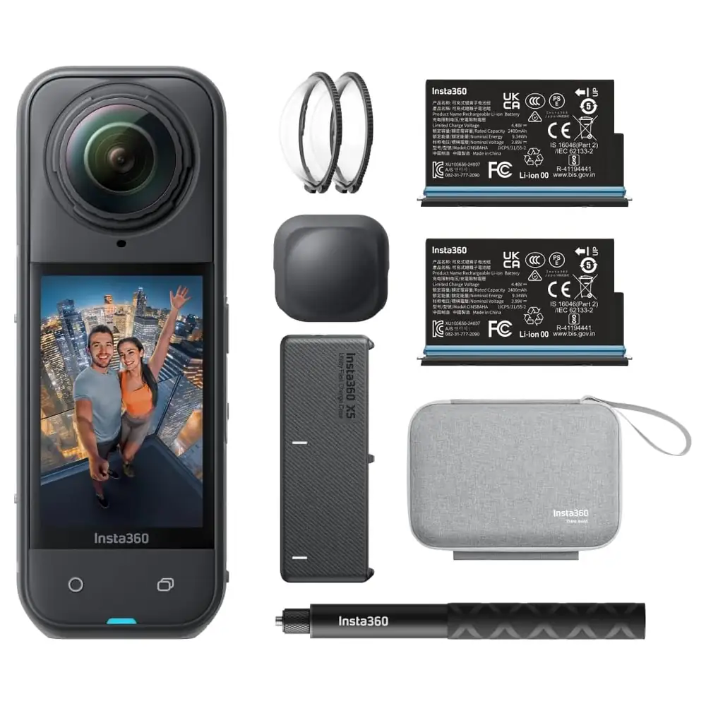 Insta360 X5 Essentials Bundle 8K 360 Action Camera with Extra Battery, Fast Charge Case, 114cm Invisible Selfie Stick, Lens Guards and Carry Case - Image 2