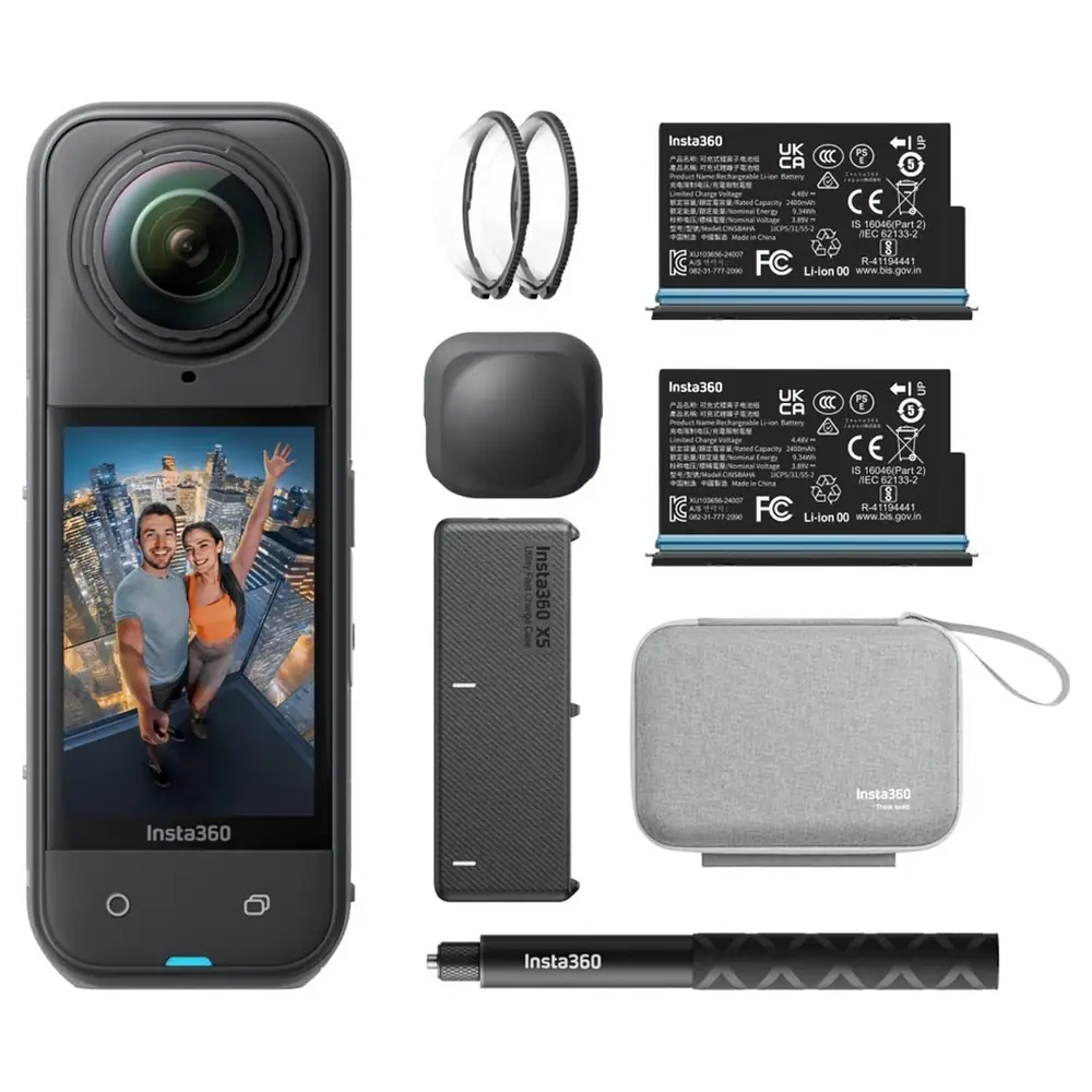 Insta360 X5 Essentials Bundle 8K 360 Action Camera with Extra Battery, Utility Fast Charge Case, Selfie Stick, Lens Guards and Carry Case, Black - Image 3