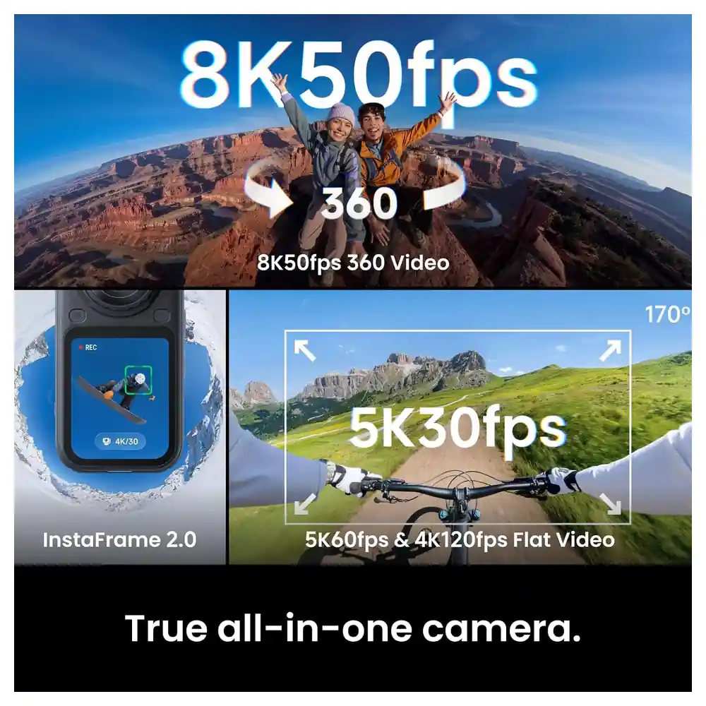 Insta360 X6 8K 360 Action Camera with Dual Square Sensors, Triple AI Chip, 10-bit Colour and 2600mAh Xtreme Battery, Midnight Black - Image 5