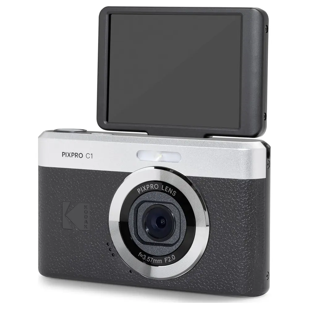 KODAK PIXPRO C1 Compact Digital Camera with 13MP CMOS Sensor, 26mm F2.0 Lens, 2.8-Inch 180-Degree Flip Screen, Full HD Video and Built-In Rechargeable Battery, Black - C1 - Image 3