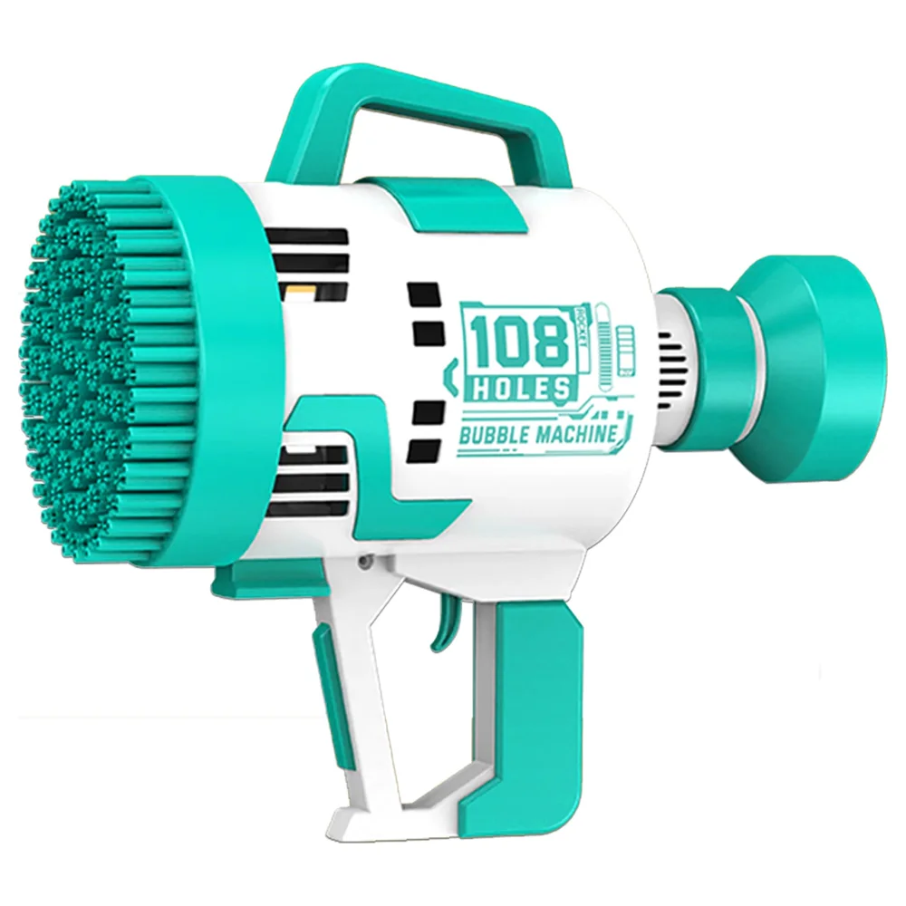 Little Story 108 Holes Electric Bubble Machine Gun with Colourful Light and Fan Mode, Battery Operated Bubble Maker for Kids Indoor and Outdoor, Cyan - LS_108BGB_GR
