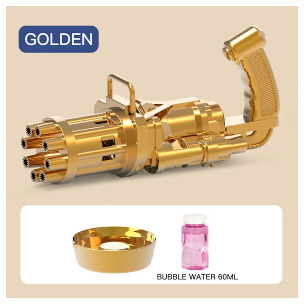 Little Story 8-Hole Bubble Machine Gun for Kids with 60ml Bubble Solution and Tray, Battery-Operated Bubble Blaster for Parties and Outdoor Play, Golden - LS_8BMG_YE - Image 2