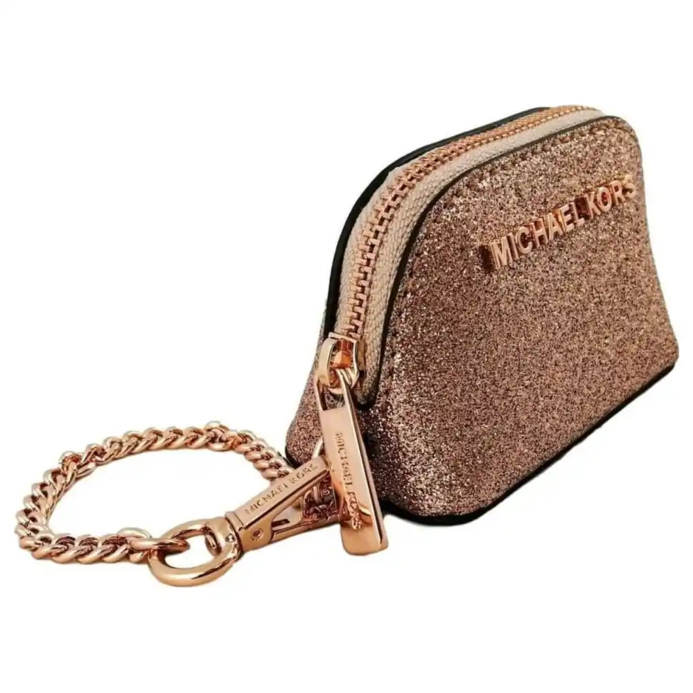 Michael Kors Giftables Women's Rose Gold Glitter Dome Coin Pouch Key Fob with Chain Clasp, Zip Top and Signature Lining - Image 2