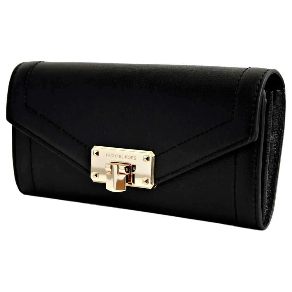 Michael Kors Kinsley Women's Carryall Flap Wallet in Black Leather with Gold-Tone Signature Turn-Lock and Envelope Flap - 35S9GYKE3L - Image 2