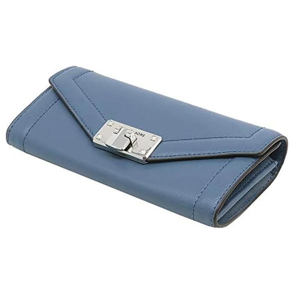 Michael Kors Kinsley Women's Carryall Long Wallet in Dark Chambray Leather with 10 Card Slots, Middle Zip and Silver-Tone Hardware - Image 4