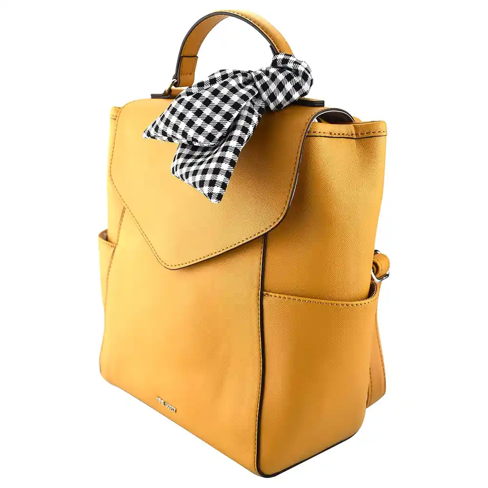 Nine West Jordyn Women's Backpack Handbag in Mustard with Gingham Scarf, Envelope Flap, Magnetic Closure and Removable Adjustable Straps - Image 2