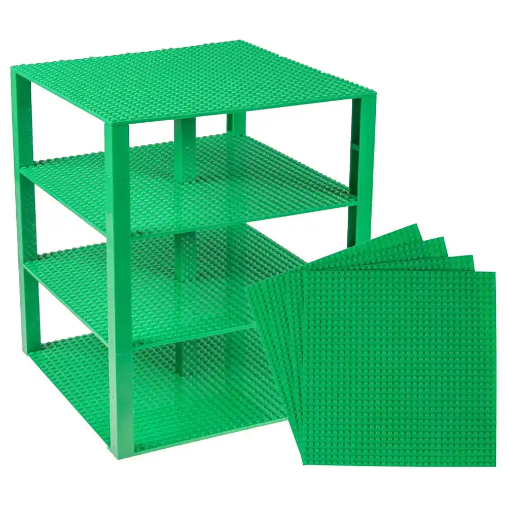 Strictly Briks Classic Stackable Baseplates Brik Tower Set, 4 Light Green 10 x 10 Inch Base Plates with 30 Stackers