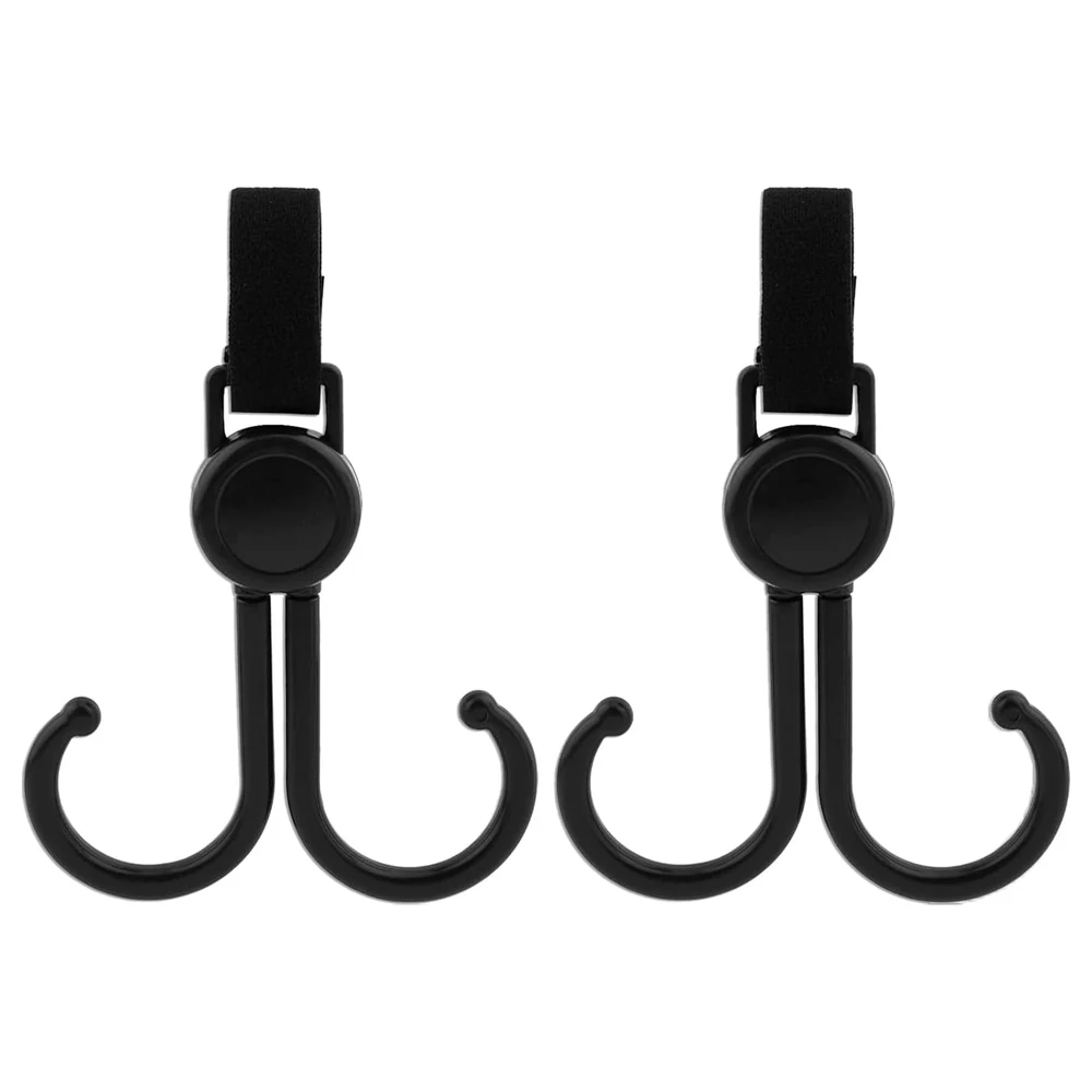 Sunveno 360 Degree Rotating Double Stroller Hooks with Adjustable Hook and Loop Strap, Tool-Free Fit for Strollers, Wheelchairs and Carts, Black, 2 Pack - SN_HK_BK - Image 2