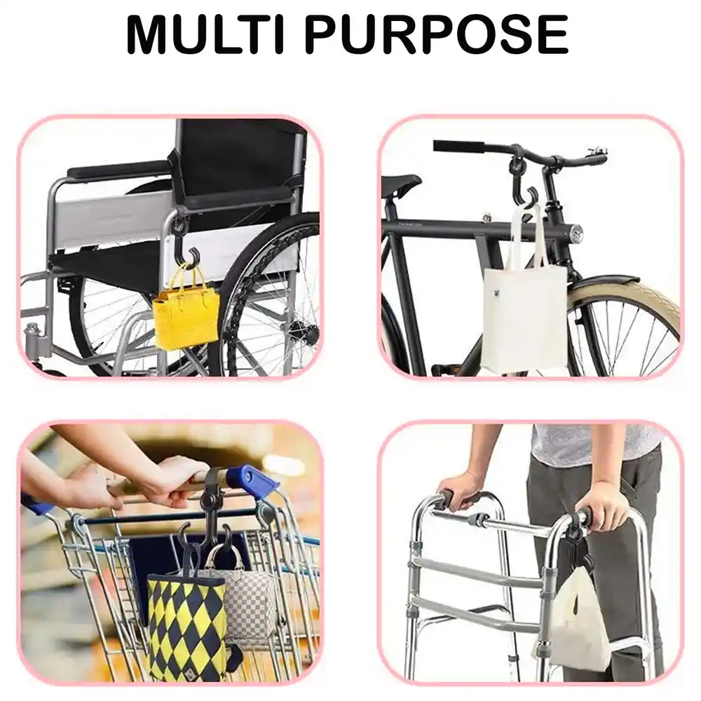 Sunveno 360 Degree Rotating Double Stroller Hooks with Adjustable Hook and Loop Strap, Tool-Free Fit for Strollers, Wheelchairs and Carts, Black, 2 Pack - SN_HK_BK - Image 7