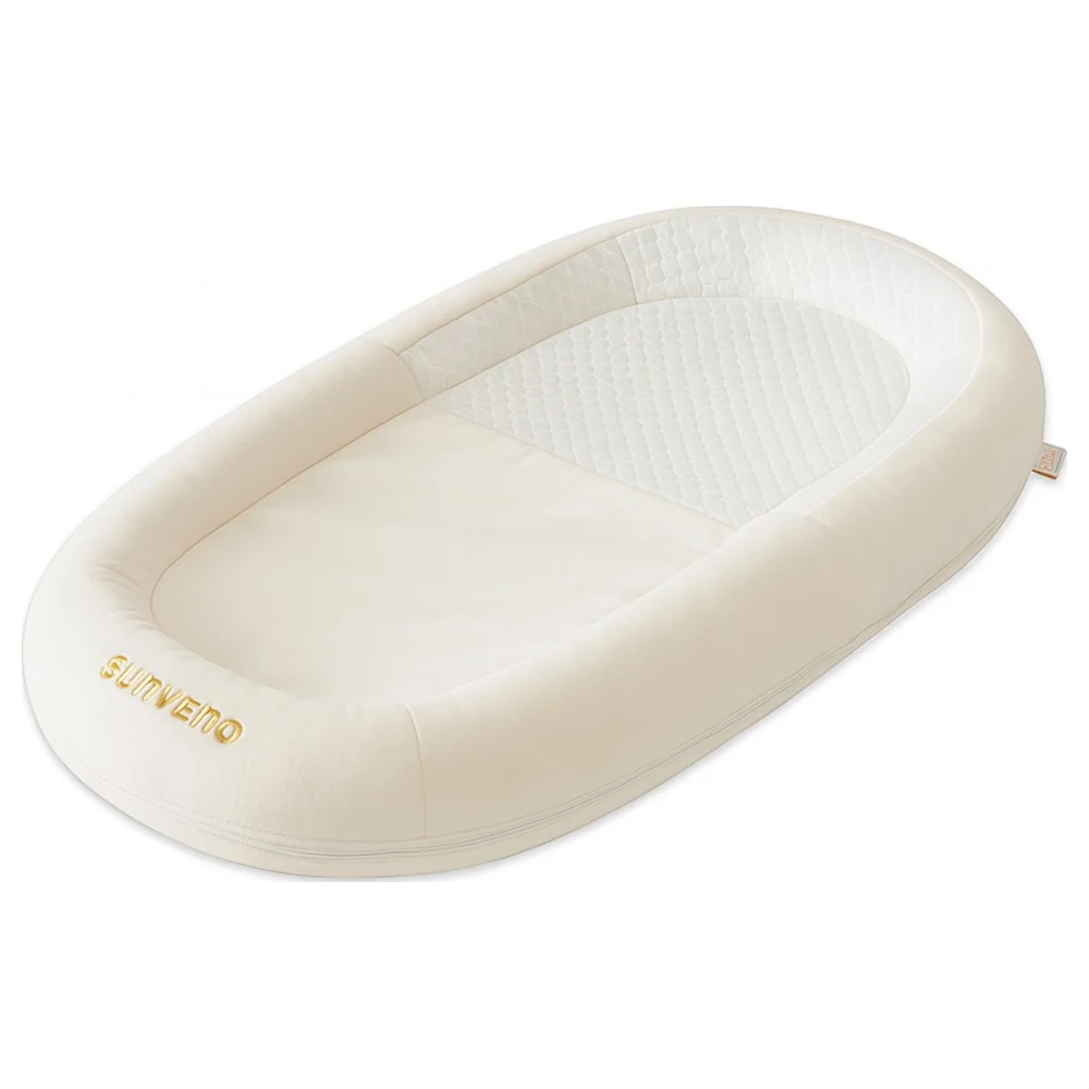 Sunveno Newborn Baby Bed Pod with Removable Washable Cover, Breathable Mesh Base and Soft Padded Sides, Portable Infant Lounger for 0-8 Months, White - SN_NBBP_WH