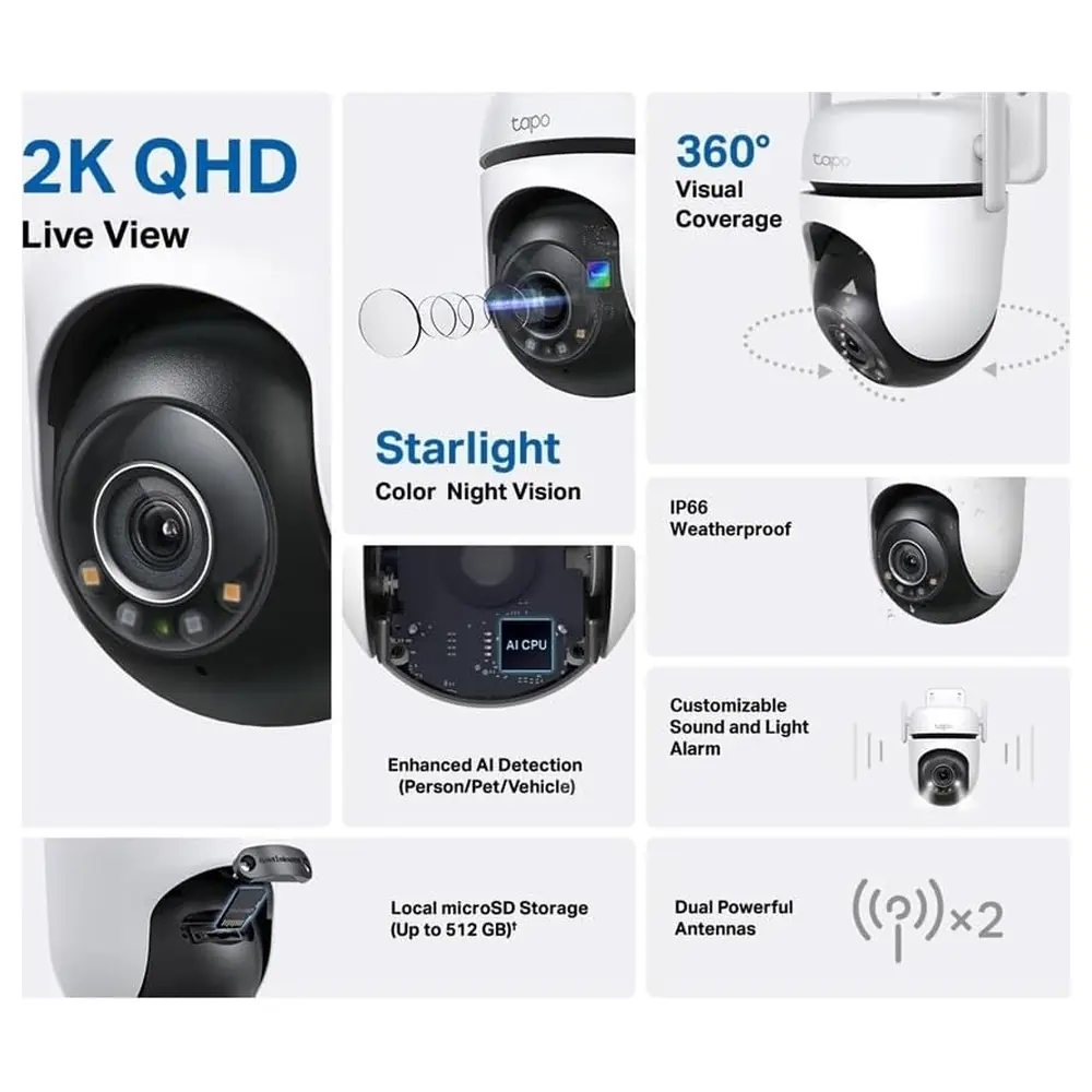Tapo C520WS 2K QHD 4MP Outdoor Pan Tilt Security Wi-Fi Camera with Starlight Colour Night Vision, Person Pet and Vehicle Detection, IP66 and Dual Antennas - Tapo C520WS - Image 2