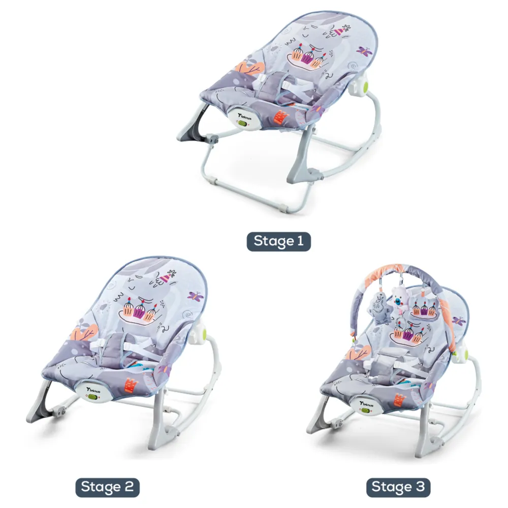Teknum 3-in-1 Baby Rocker, Seat and Recliner with Soothing Music and Vibration, Removable Toy Bar, 3-Point Harness, Up to 18kg, Party Grey - TK_3IN1RKWM_GY - Image 4