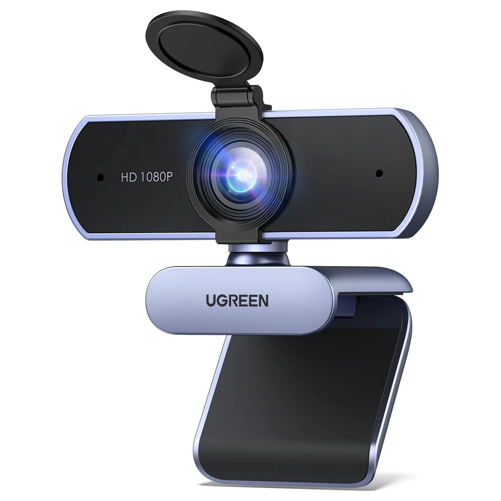 UGREEN Full HD 1080P USB Webcam with Dual Noise-Cancelling Microphones, Privacy Cover, Auto Low-Light Correction and 360-Degree Rotation for PC and Laptop