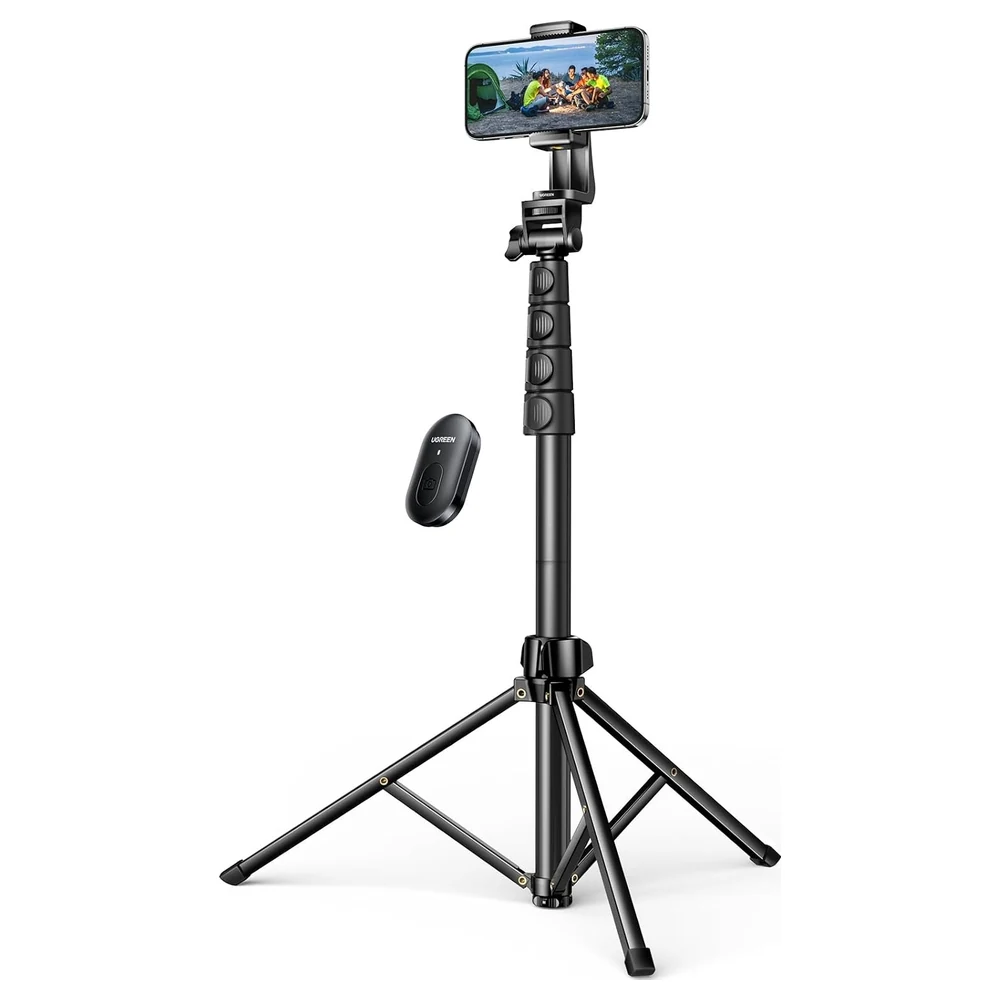 UGREEN Phone Tripod Selfie Stick with Detachable Bluetooth Remote, 4-Section Aluminium Pole, 360 Degree Rotating Mount and Cold Shoe for iPhone and Galaxy - Image 2