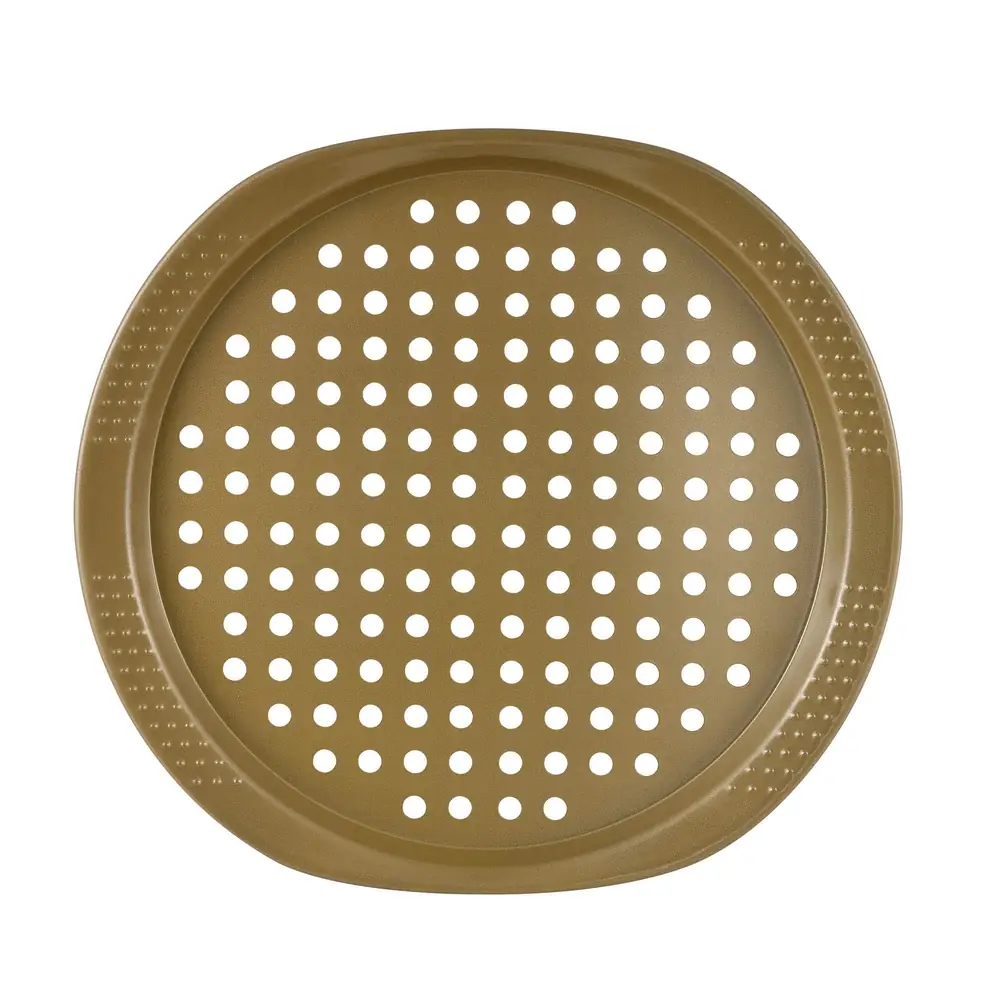 Bergner BakeRight Pro Non-Stick Carbon Steel Pizza Crisper with Perforated Base for Oven Baking, Gold - BG37070GD - Image 2
