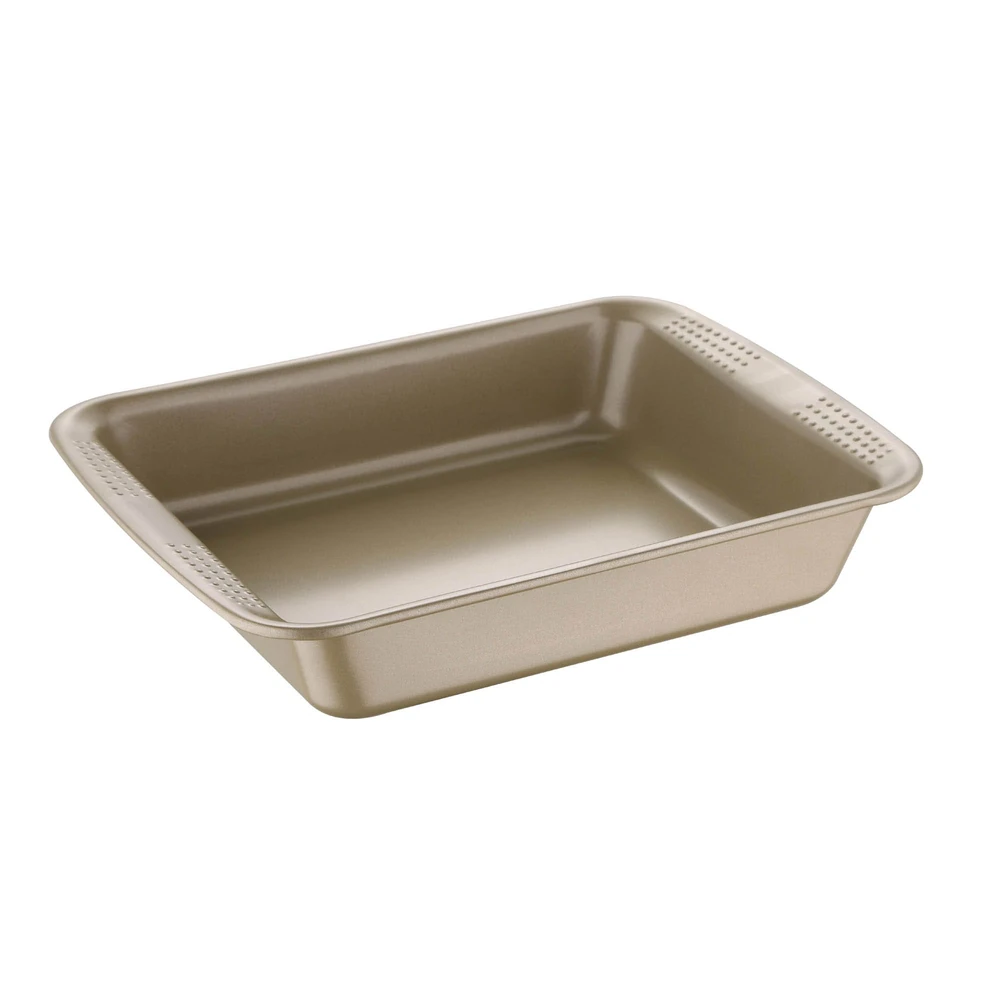 Bergner BakeRight Pro Non-Stick Carbon Steel Rectangular Roaster Pan with Raised Sides, Gold - BG37055GD