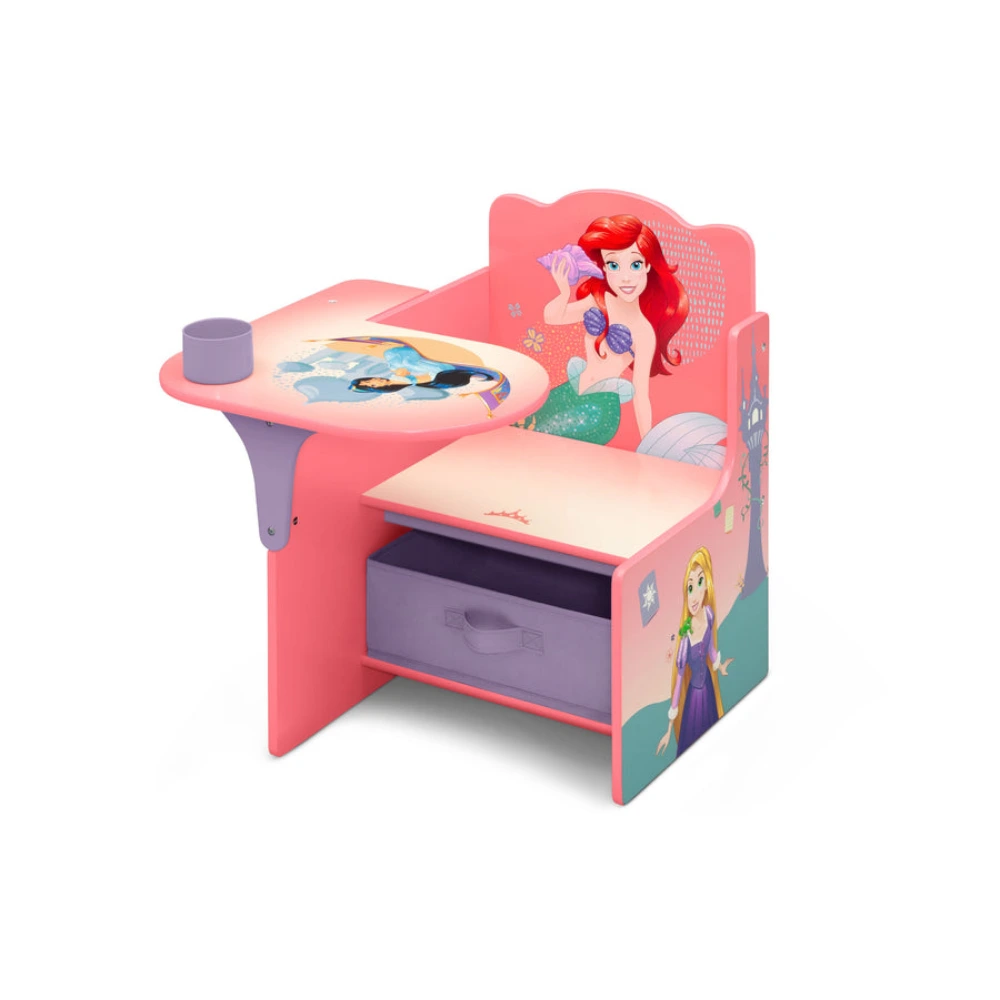 Delta Children Kids Chair Desk with Storage Bin 52 x 58 x 59 cm, Princess Wooden Study Desk with Cup Holder, Pull Out Toy Organizer - TC83744PS-1038