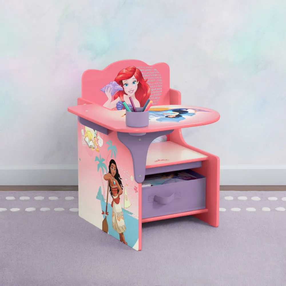 Delta Children Kids Chair Desk with Storage Bin 52 x 58 x 59 cm, Princess Wooden Study Desk with Cup Holder, Pull Out Toy Organizer - TC83744PS-1038 - Image 3