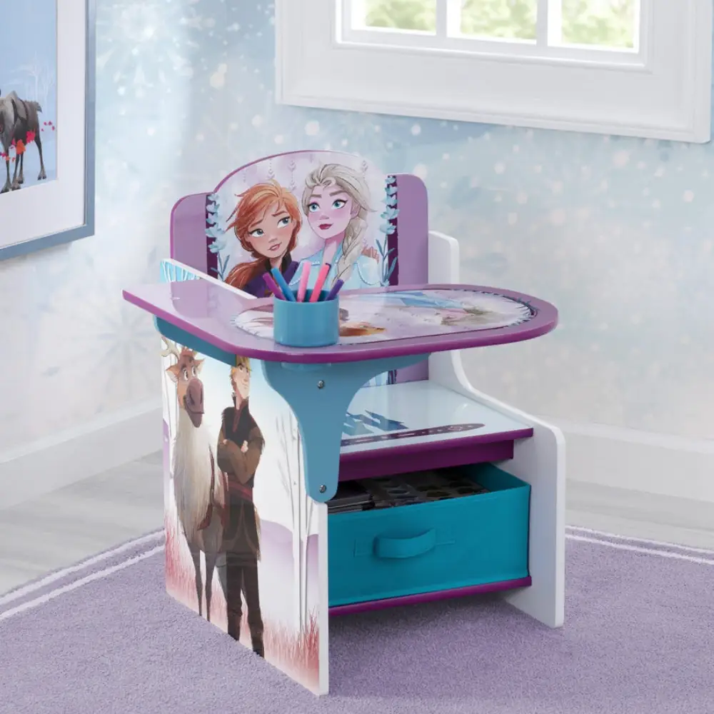 Delta Children Kids Chair Desk with Storage Bin Frozen 2 Elsa Anna Graphics, Engineered Wood Fabric Build - TC83685FZ - Image 3