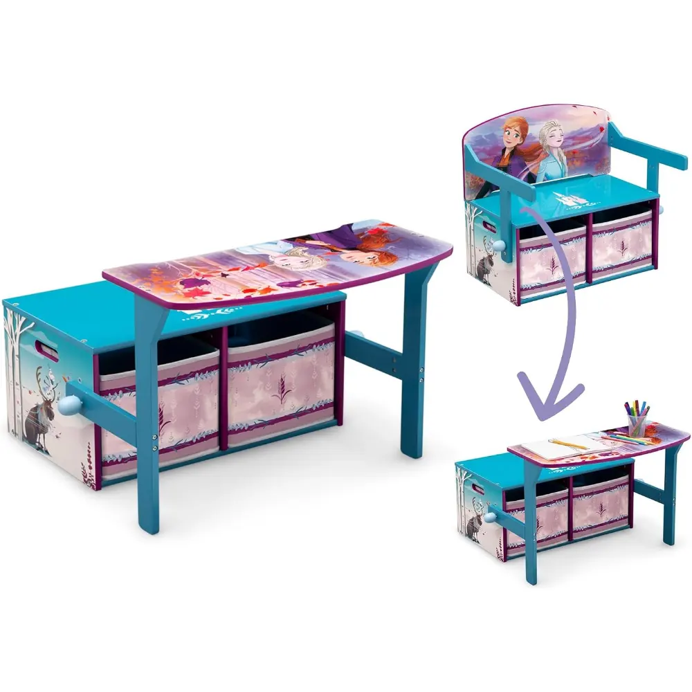 Delta Children Kids Convertible Activity Bench Storage Desk with Frozen 2 Elsa Anna Graphics, Engineered Wood Fabric Build, Holds 22.67 Kg, Playroom Bedroom Furniture, Disney Frozen II - TB87220FZ - Image 3
