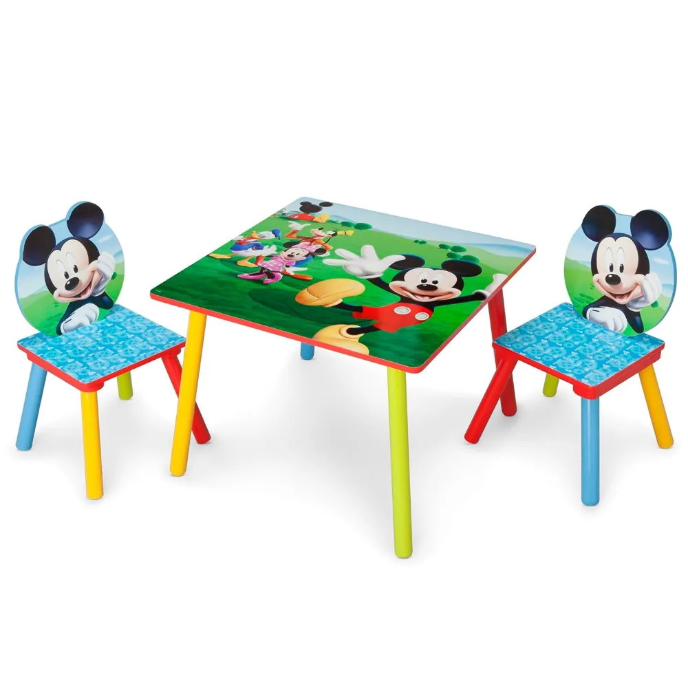 Delta Children Kids Table and 2 Chair Set, Mickey Mouse Wooden Activity Table, Scratch Resistant, Play Study Craft Furniture, Pink - TT89450MM-1051