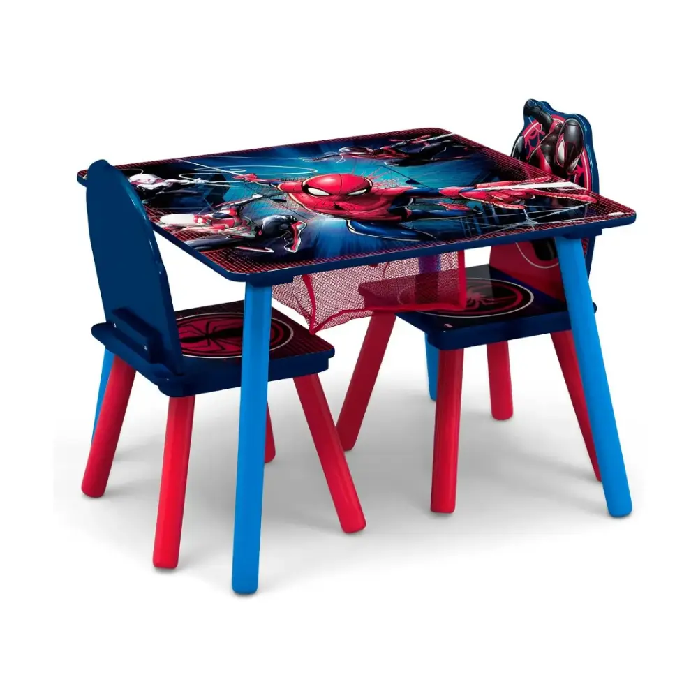 Delta Children Kids Table and 2 Chair Set with Storage, Spider Man Wooden Activity Table, Built In Toy Organizer, Play Study Craft Furniture, Pink - TT87429SM-1163