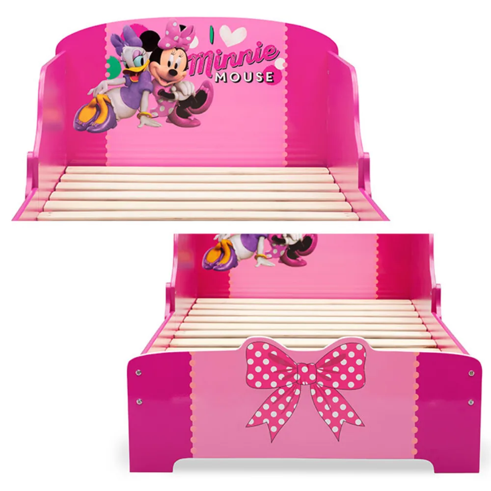 Delta Children Minnie Mouse Kids Wooden Toddler Bed Frame with Attached Guardrails, Fits Standard Crib Mattress, Bedroom Furniture, 15 Months and Above, Pink - BB86986MN