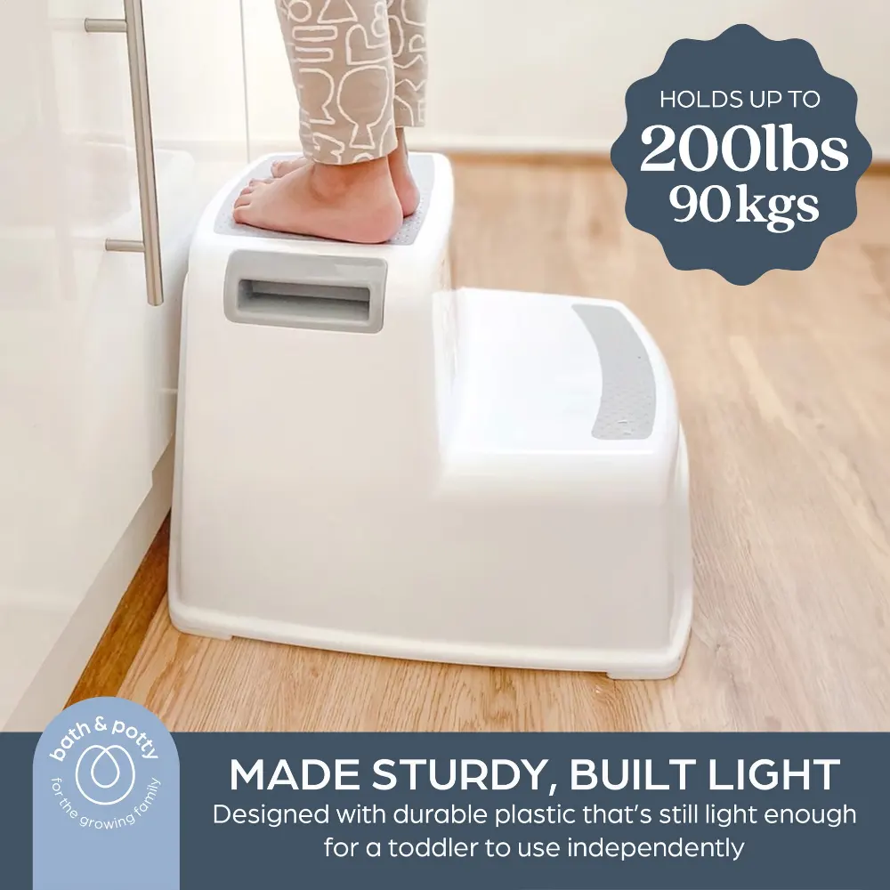 Dreambaby 2-Up Step Stool, Two-Step Design, Non-Slip Treads, Sturdy Construction Supports Up to 80 kg, Ideal for Toilet Training and Hand Washing, Grey and White - F687 - Image 5