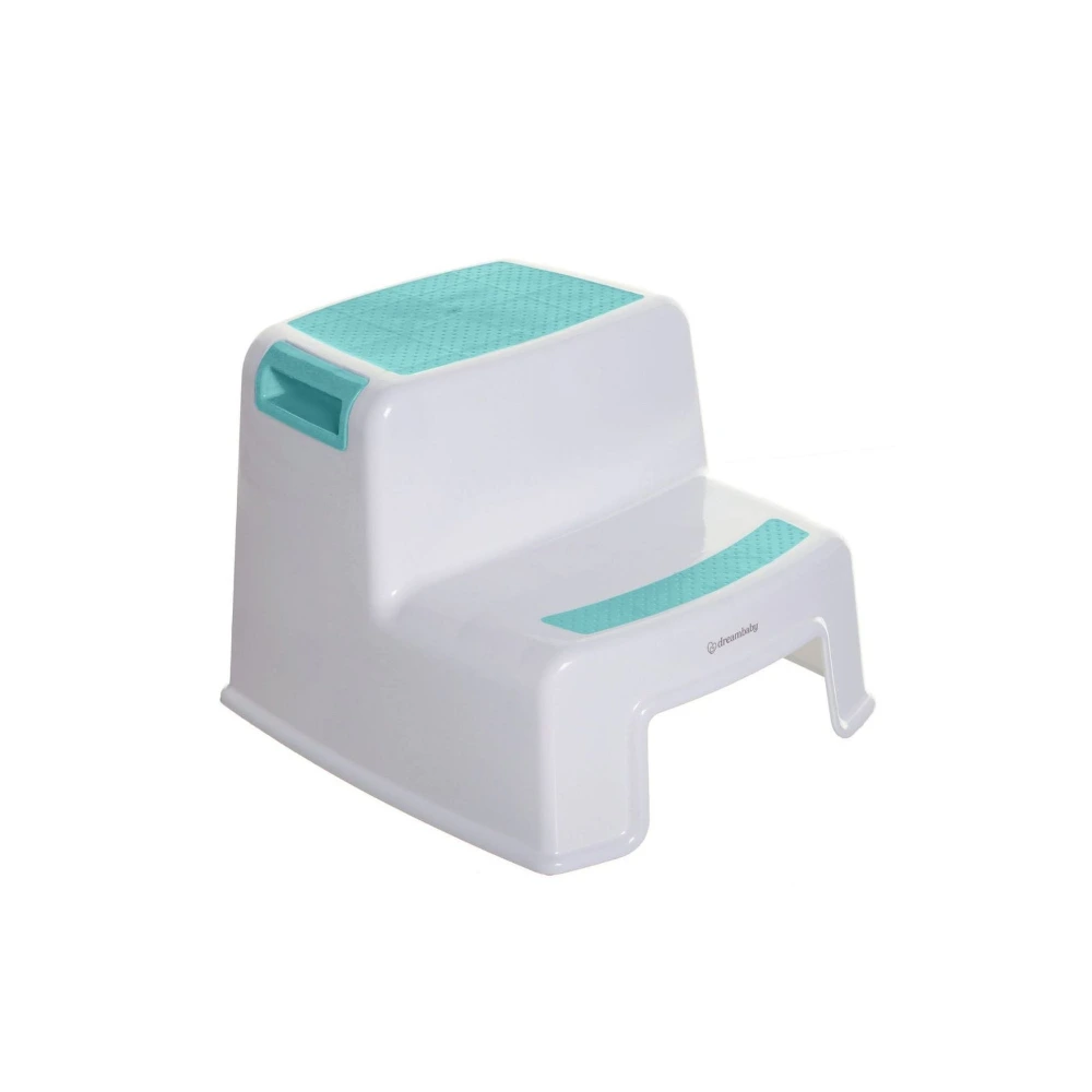 Dreambaby 2-Up Toddler Step Stool, Slip Resistant, Non-Slip Rubber Inserts and Textured Steps, Non-Toxic BPA Free PP, 26 x 33 x 36 cm, 18 Months and Above, White and Aqua - F685