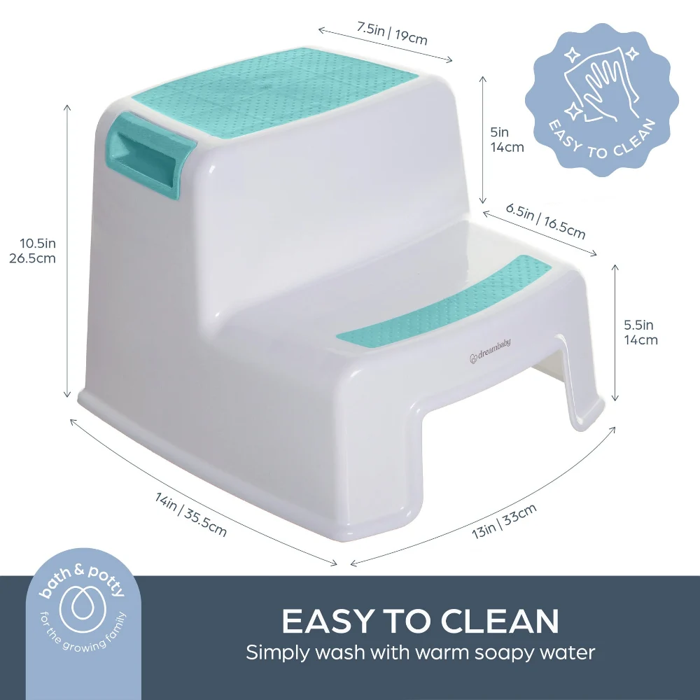 Dreambaby 2-Up Toddler Step Stool, Slip Resistant, Non-Slip Rubber Inserts and Textured Steps, Non-Toxic BPA Free PP, 26 x 33 x 36 cm, 18 Months and Above, White and Aqua - F685 - Image 3