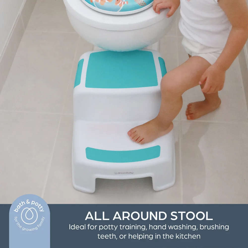 Dreambaby 2-Up Toddler Step Stool, Slip Resistant, Non-Slip Rubber Inserts and Textured Steps, Non-Toxic BPA Free PP, 26 x 33 x 36 cm, 18 Months and Above, White and Aqua - F685 - Image 4