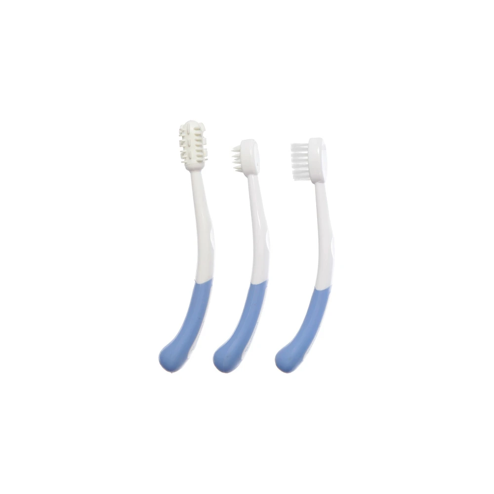Dreambaby 3 Stage Baby Toothbrush Set, Gently Massages Gums, Cleans Gums and Tooth Rim, Brushes Developing Teeth, Soft Bristles, Ergonomic Handle, 6 to 18 Months, Blue - F323