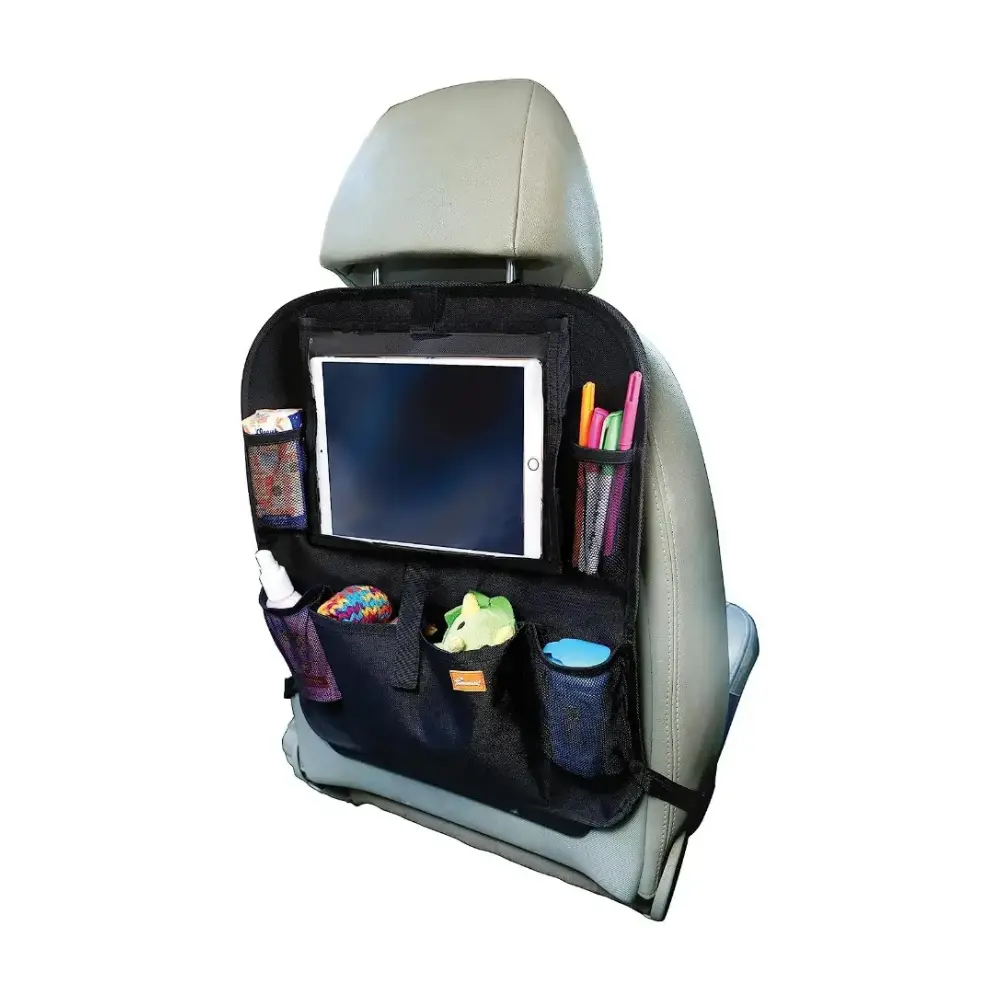 Dreambaby Car Back Seat Organiser with Tablet Holder, Multi-Pocket Storage for Travel Essentials, Protective Seat Back Cover, Easy Installation, Black - G1216