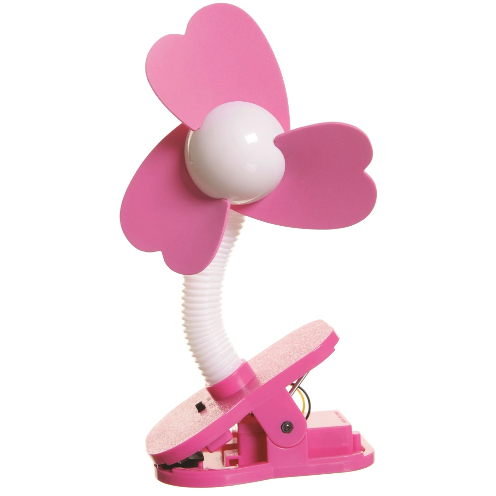 Dreambaby Clip-On Stroller Fan, White with Soft Pink Foam Fins, Flexible Adjustable Neck, Battery Operated 2 x AA, Pool and Park, 3 Months and Above, Pink - F279
