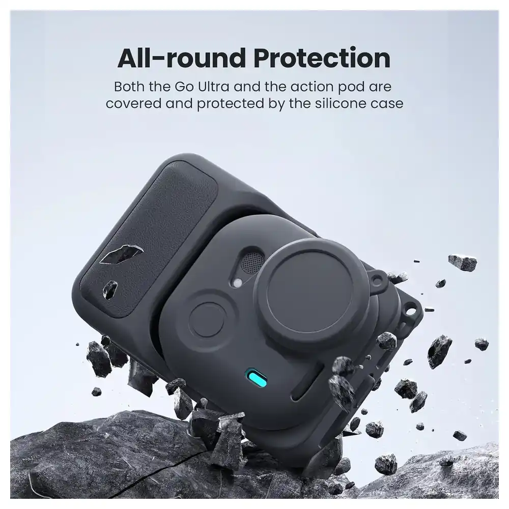 eWINNER 4-in-1 Silicone Case Set for Insta360 Go Ultra with Action Pod Sleeve, Camera Cover with Lens Cap, Lanyard and Anti-Lost Strap, Black - UT-WSLV-GZM9 - Image 5