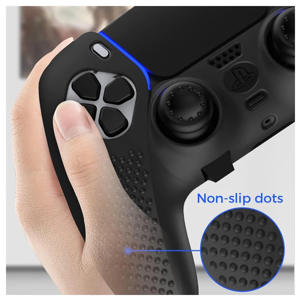 eWINNER Anti-Slip Silicone Cover Kit for PS5 DualSense Edge Controller with 4 Thumb Grips, 4 Trigger Extenders and Touchpad Protector, Black - 2E-92H8-4IL3 - Image 4