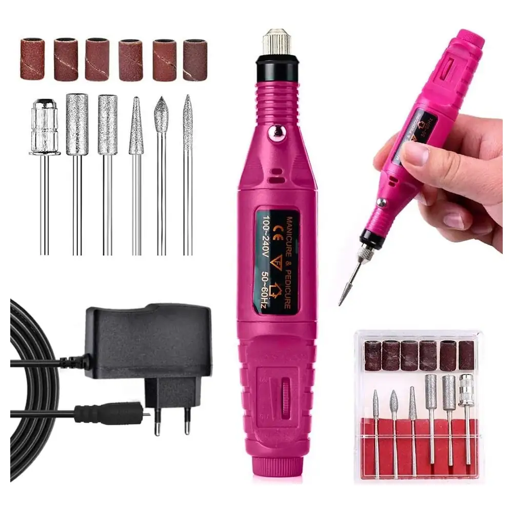 eWINNER Electric Nail Drill Pen Manicure and Pedicure Kit with 6 Bits and 6 Sanding Bands, Adjustable Speed, Pink - TS-JRJT-QKH5