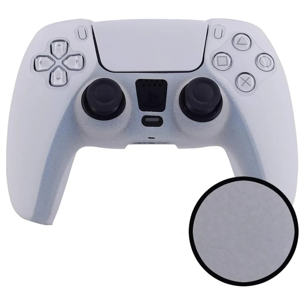 eWINNER Leather Texture Silicone Cover for Sony PlayStation 5 DualSense Controller, Anti-Slip Sweat-Proof Grip Skin with Precise Button Cutouts, White - E4-74VA-VA1R