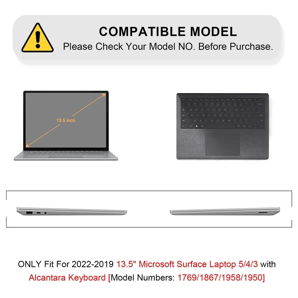 eWINNER Matte Black Hard Shell Case for Microsoft Surface Laptop 5, 4, 3 and 2 13.5 inch with Alcantara Keyboard, Slim Snap-On Cover with Vents - 1U-8R4A-KVIV - Image 6