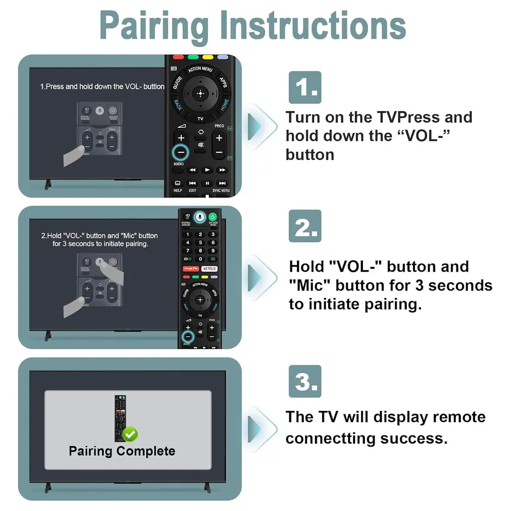 eWINNER Voice Remote Control RMF-TX310U Replacement for Sony Bravia 4K Smart and Google TV with Google Assistant, Netflix and Google Play Buttons - XU-A0K3-S444 - Image 4