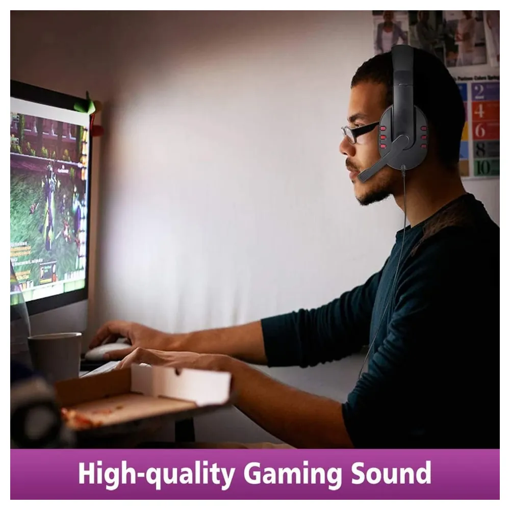 eWINNER Wired Gaming Headset with Microphone, Over-Ear Headphones with 40mm Drivers, 160 Degree Swivel Mic, 3.5mm Jack and Volume Control for PS4, PC and Smartphone, Red - O7-7AV3-QEQR - Image 8