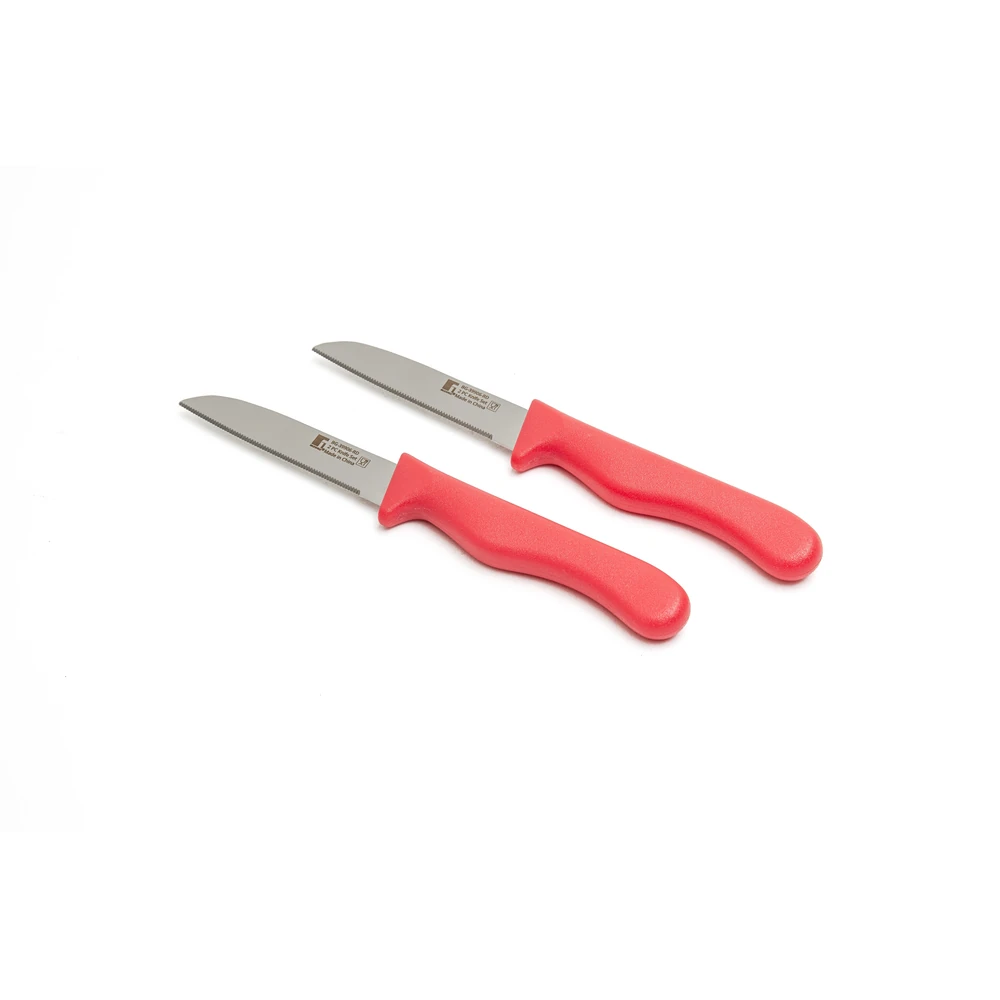 Bergner Ocasa 2-Piece Stainless Steel Fruit Knife Set with Serrated Blades and Red Handles - BG39906RD