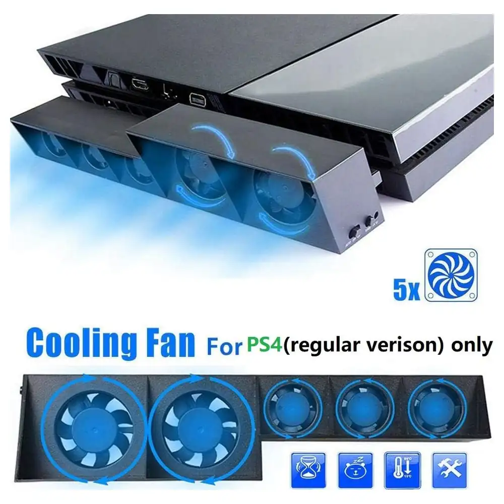 DOBE External USB Cooling Fan for PS4, 5-Fan Turbo Cooler with Automatic Temperature Control Mode, 5V USB Powered, Black - 2724330149120 - Image 3
