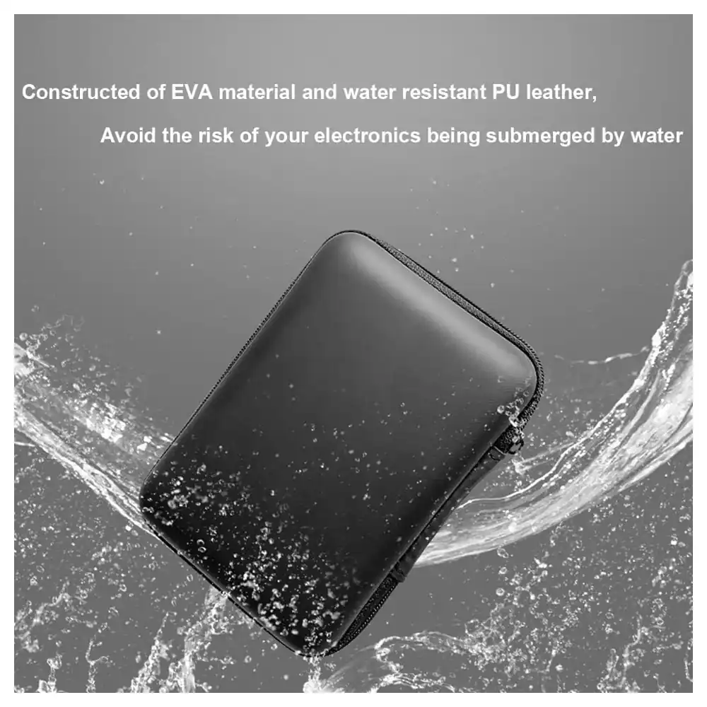 eWINNER 2.5 Inch EVA Shockproof Hard Drive Carrying Case with PU Leather Shell, Elastic Strap and Mesh Pocket, Travel Organizer for Cables and Earphones, Black - 2724464725603 - Image 4