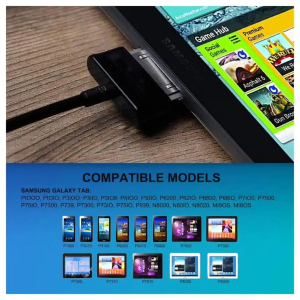 eWINNER 30-Pin to USB-A Charging and Data Sync Cable 2 Pack, 1 m Cord for Samsung Galaxy Tab 2, Galaxy Tab 10.1 and Galaxy Note 10.1 Tablets, Black - CI-E88K-N2KF - Image 2