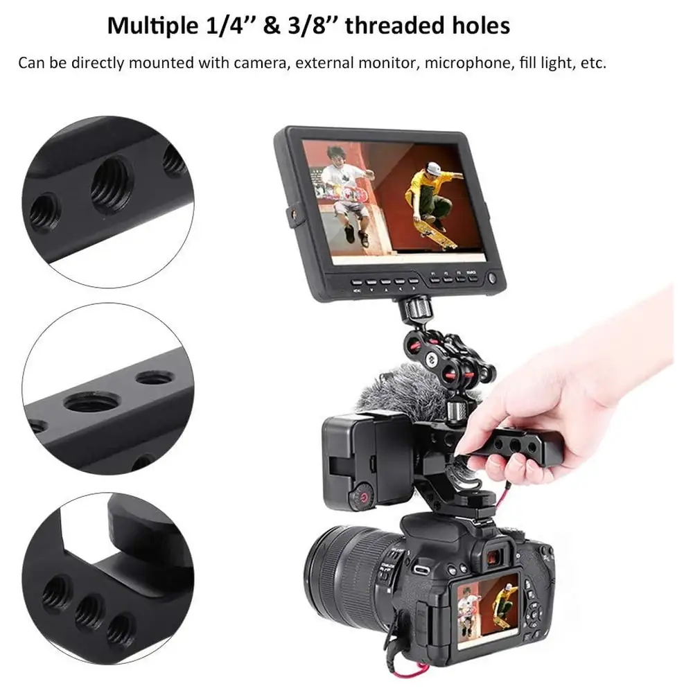 eWINNER Aluminium Alloy Camera Top Handle Grip with 3 Independent Cold Shoe Mounts and Multiple Threaded Holes for Cameras and Camera Cages, Black - FT-AVGR-ZCOQ - Image 4