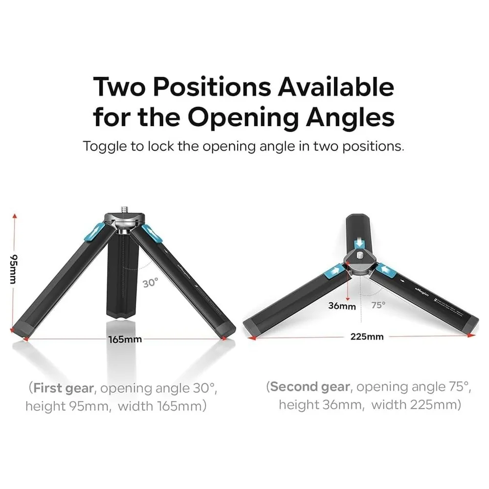 eWINNER Aluminum Mini Tabletop Tripod with Universal Quarter-Inch Screw, 5 kg Load, Two-Angle Legs and Anti-Slip Feet for Action Cameras and SLRs - A6-14KH-P7OO - Image 6