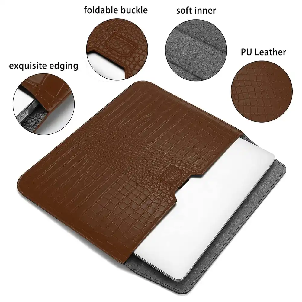 eWINNER Crocodile Grain PU Leather Laptop Sleeve with Stand Function and Hidden Magnetic Flap for MacBook Air 13.6 and 13 inch and MacBook Pro 13 inch, Brown - V1-T148-WMAO - Image 3