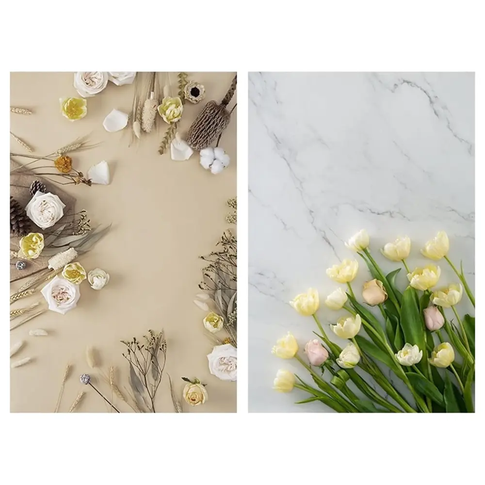 eWINNER Double-Sided Flat Lay Photography Background 60 x 90 cm, Waterproof Tulip and Floral Patterns for Food, Jewellery and Cosmetics Photos - I3-VOP7-WJW6